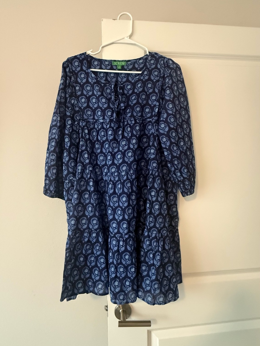 J.Crew Cotton Voile Cover-Up Mini Dress in Navy Bouquet Block Print Size M ❤️ - Picture 3 of 9